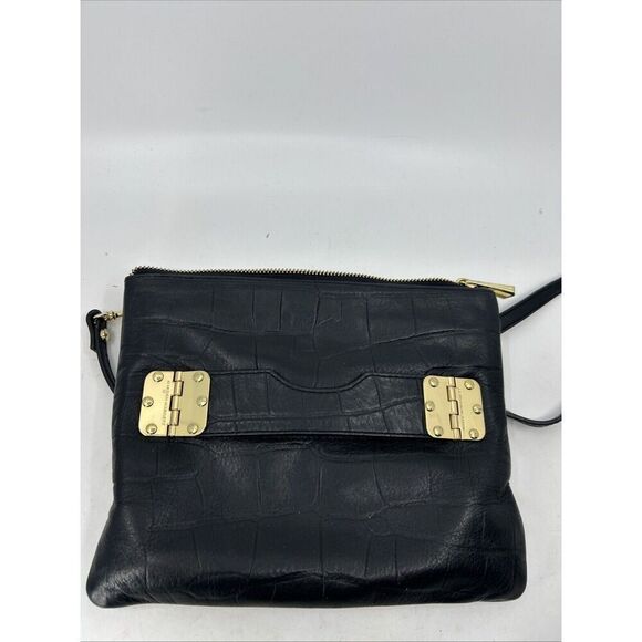~HAYDEN HARNETT Purse Black Leather Convertible Clutch w/Crossbody Strap - Picture 1 of 13
